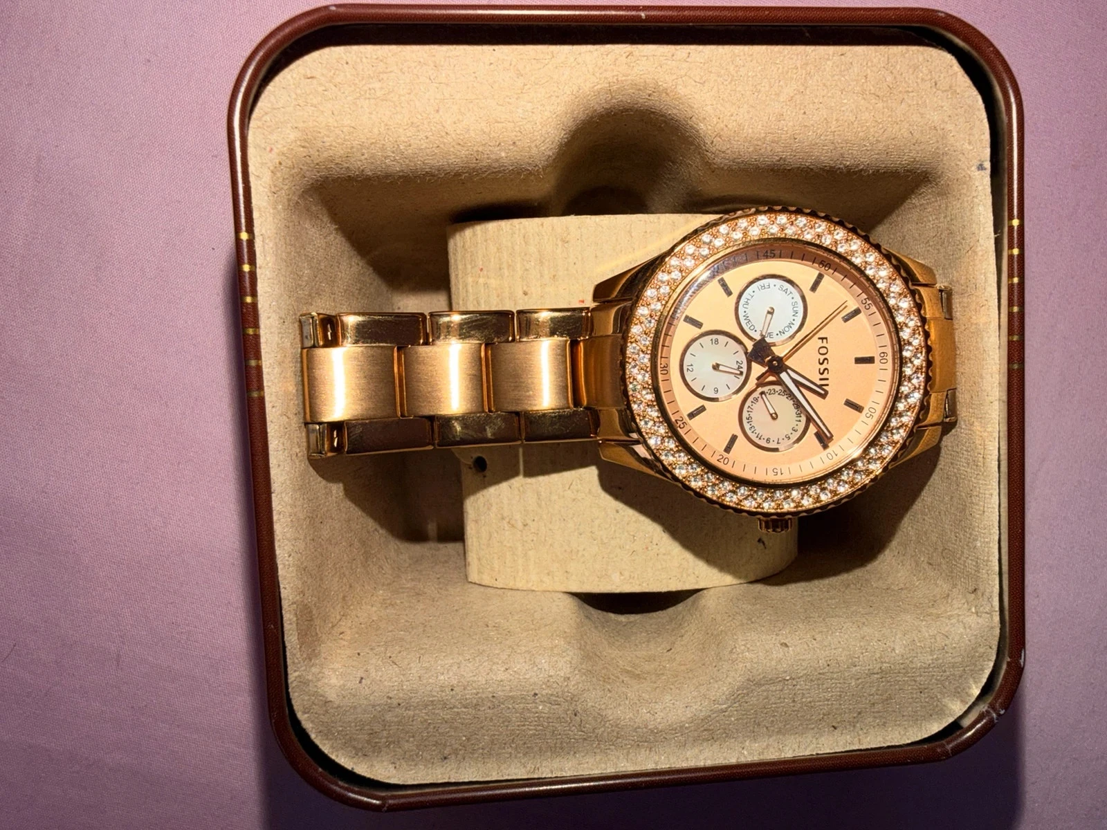 Fossil dameshorloge roze goud Strass Doos + schakels – photo 18